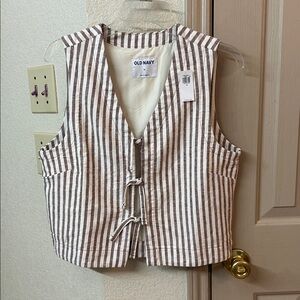 Old Navy Brown and White Striped Vest